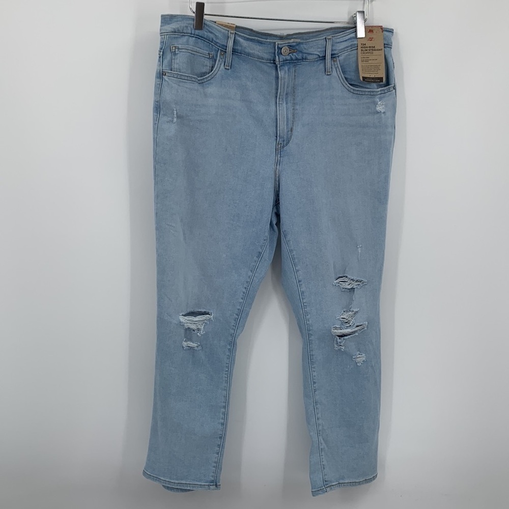 Levis 724 high slim straight cropped light wash jeans distressed women new 34